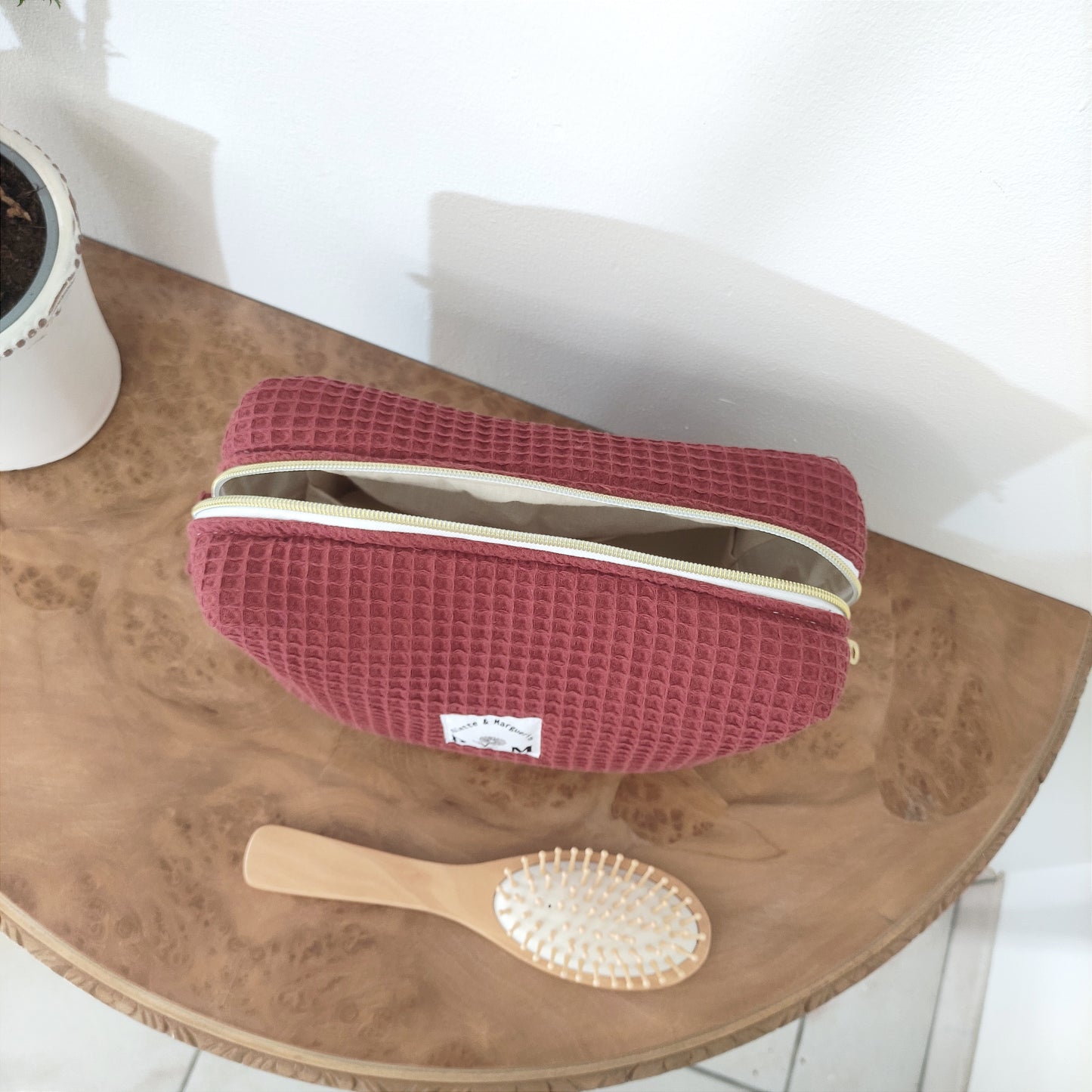 Trousse de toilette panière nid d'abeille terre cuite