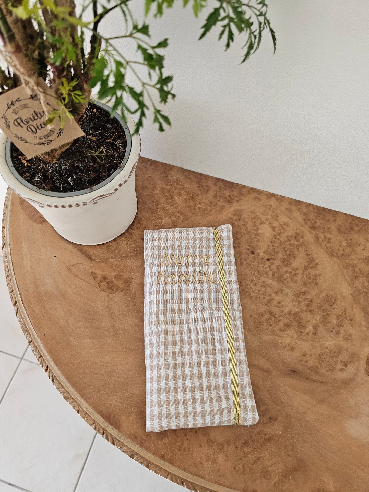 Protège livret de famille mini vichy beige