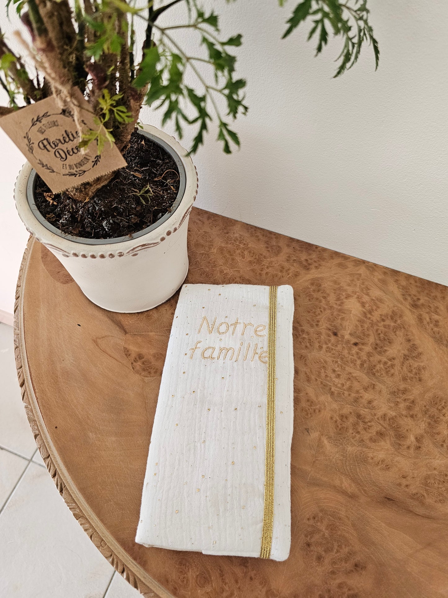 Protège livret de famille double gaze pois doré écru