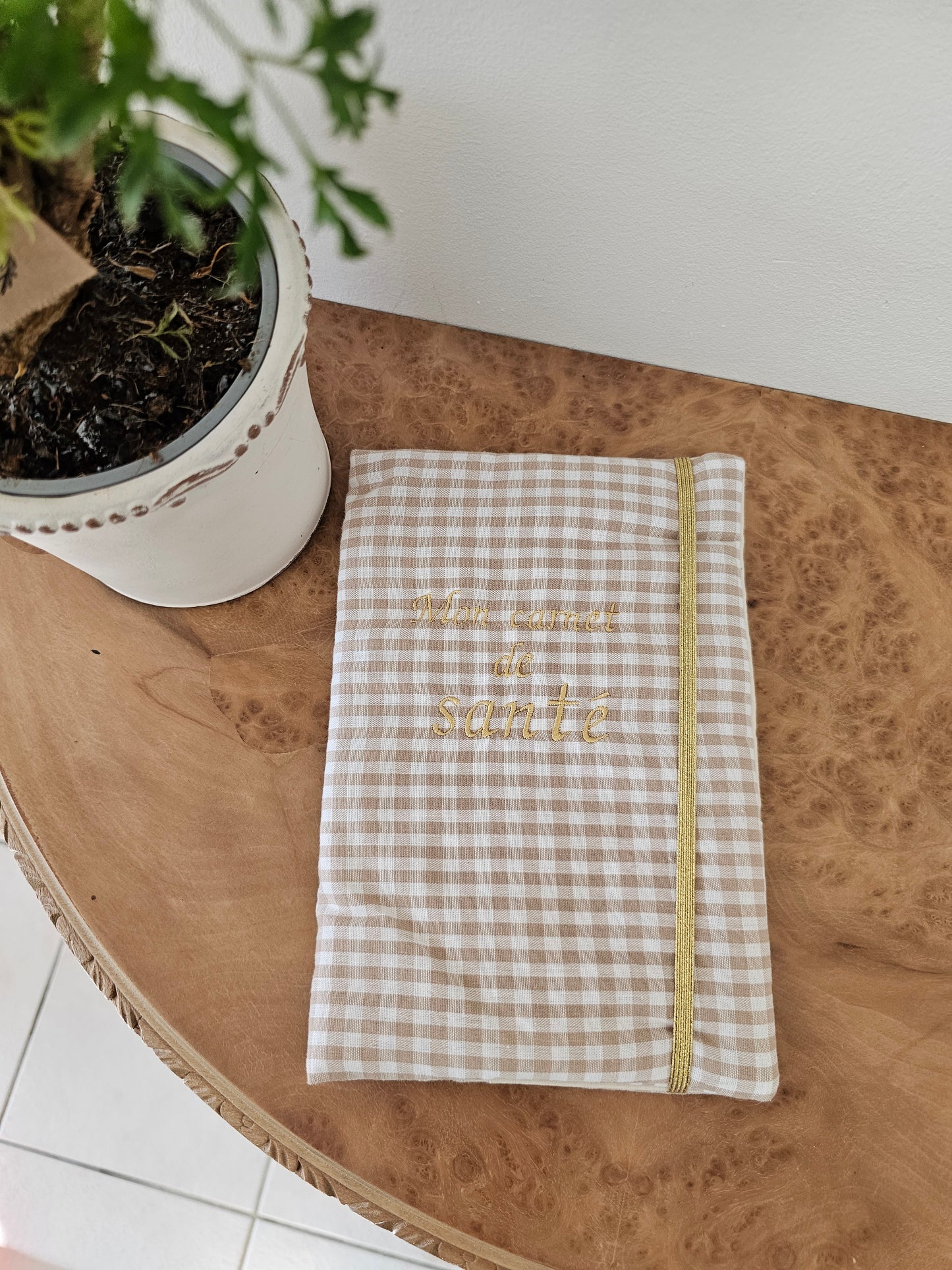 Protège carnet de santé vichy mini beige