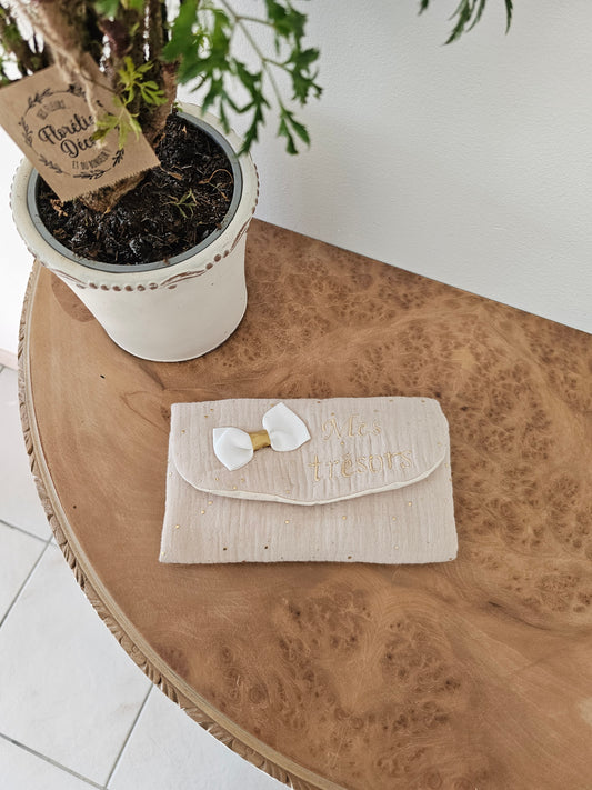 Double gaze pois doré écru