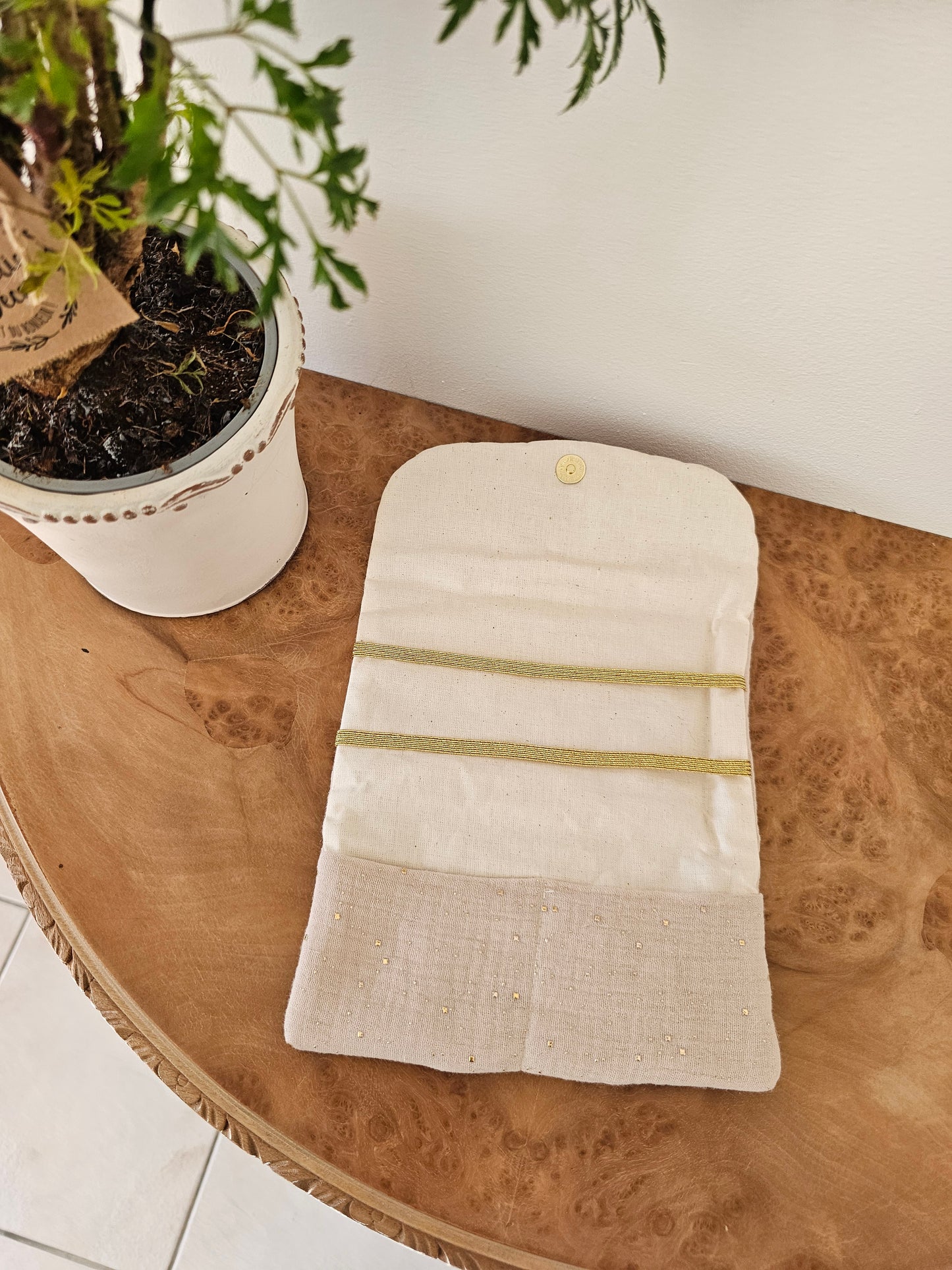 Double gaze pois doré écru